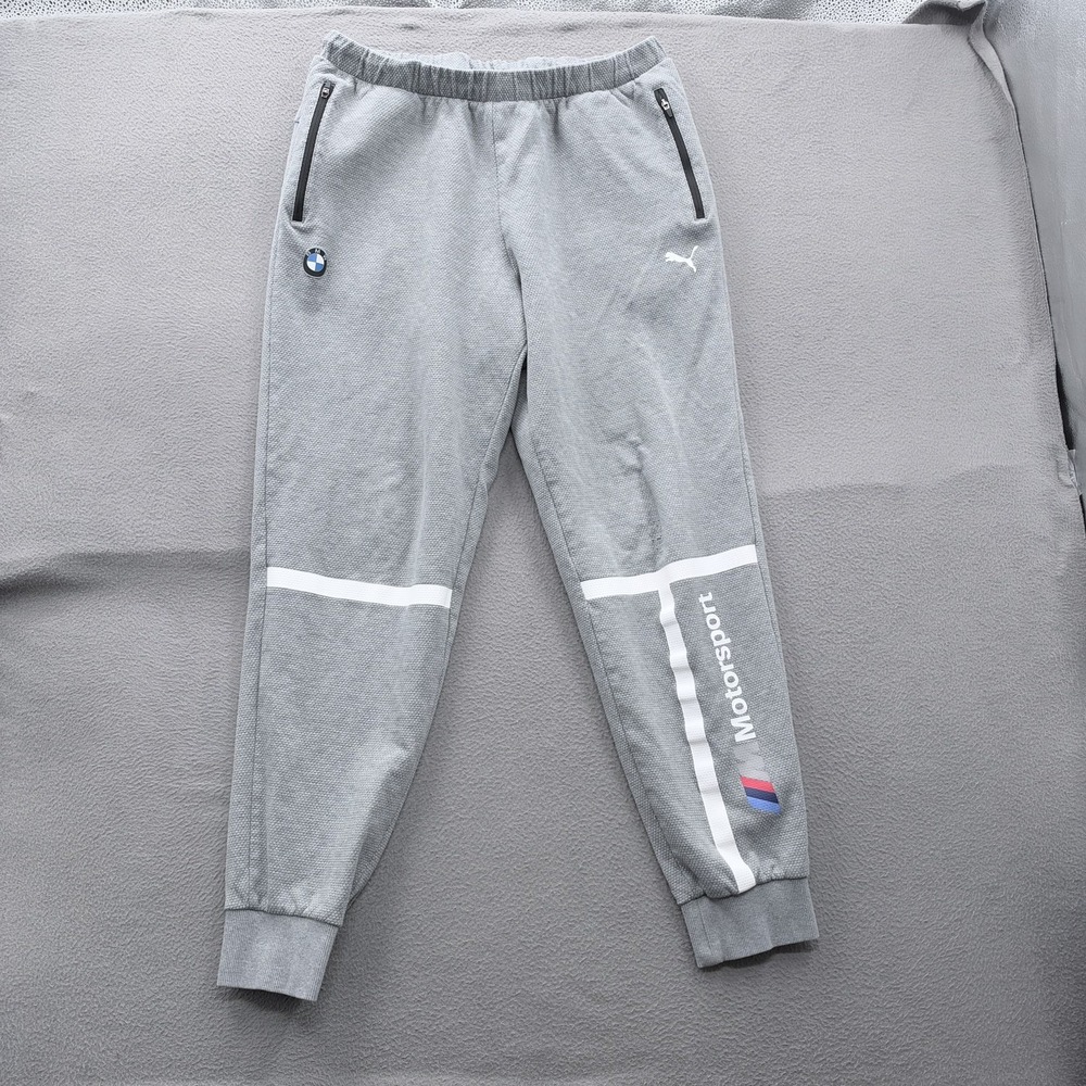 Puma Sweatpants Mens Large Gray BMW M Motorsport Fleece Joggers Zip Pockets